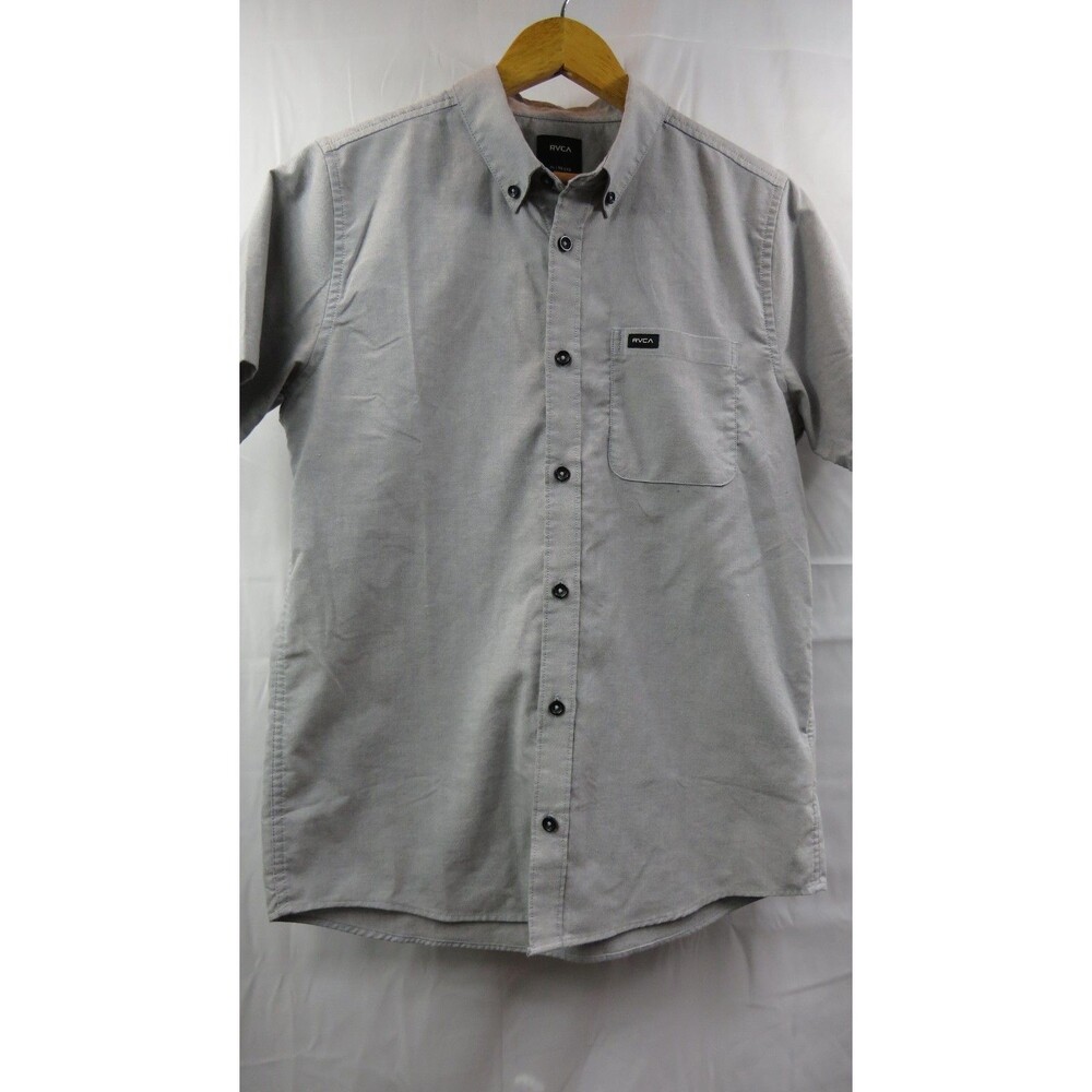 RVCA Boys XL Gray Short Sleeve Button Down Shirt Pocket Logo Casual Skate